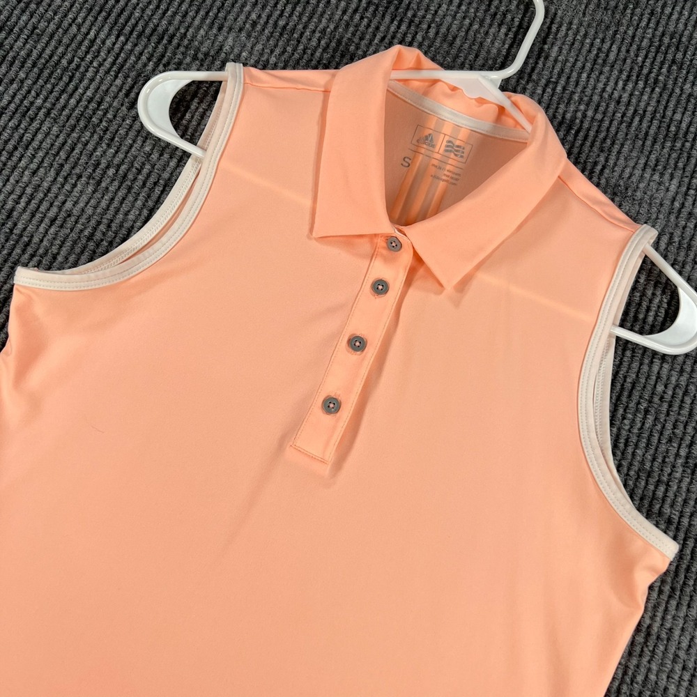 Adidas Polo Shirt Womens Small Peach Sleeveless Solid Golf Stretch Active
